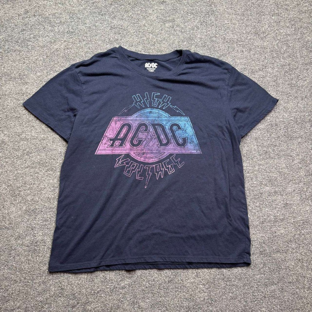 AC/DC High Voltage Graphic T Shirt Kids L Navy‎ Blue Rock Band Music Concert Tee